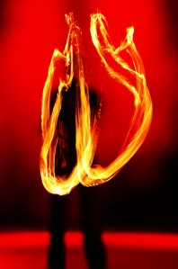 red fire, black silhouette