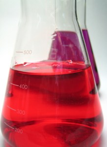 chemistry, colored flasks